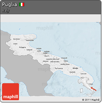 Gray 3D Map of Puglia, single color outside