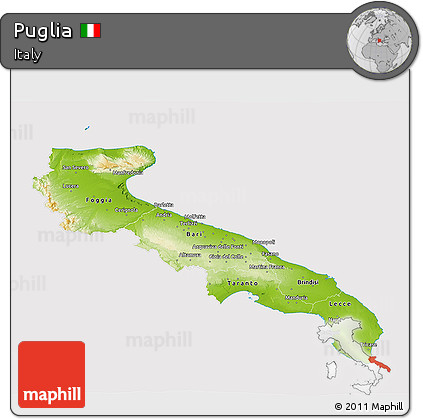 Physical 3D Map of Puglia, cropped outside