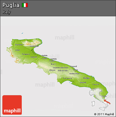 Physical 3D Map of Puglia, cropped outside