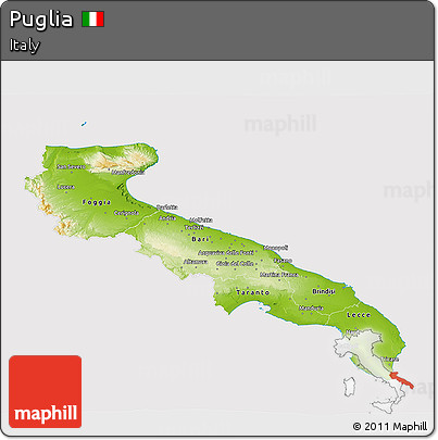 Physical 3D Map of Puglia, cropped outside