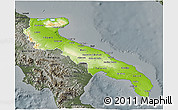 Physical 3D Map of Puglia, darken, semi-desaturated