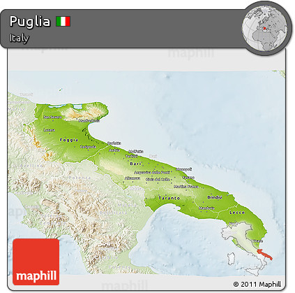 Physical 3D Map of Puglia, lighten