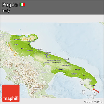 Physical 3D Map of Puglia, lighten