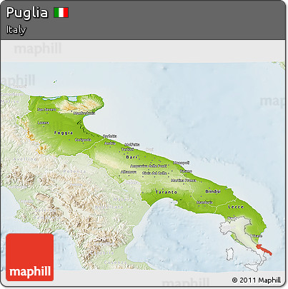 Physical 3D Map of Puglia, lighten