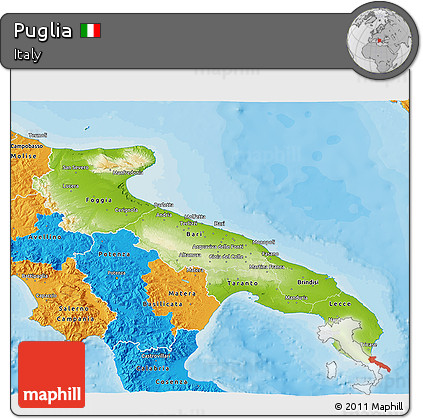 Physical 3D Map of Puglia, political outside