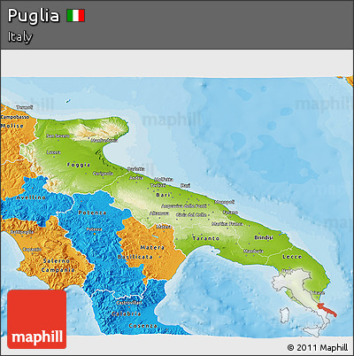 Physical 3D Map of Puglia, political outside