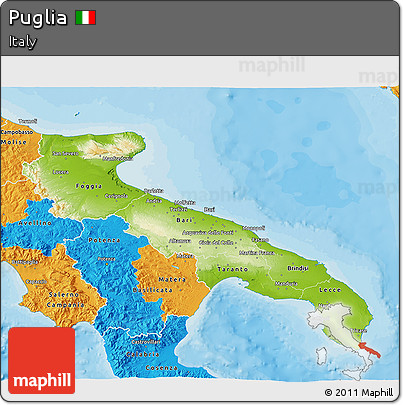 Physical 3D Map of Puglia, political outside
