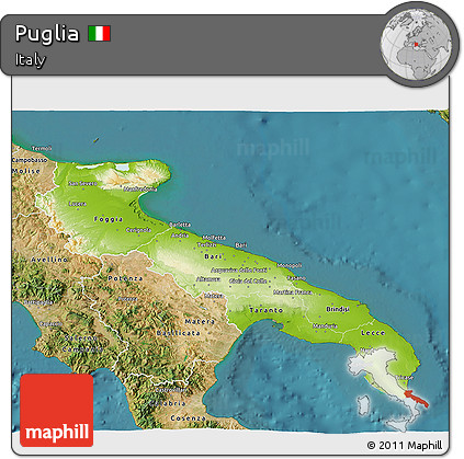 Physical 3D Map of Puglia, satellite outside