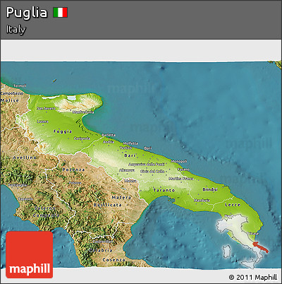 Physical 3D Map of Puglia, satellite outside