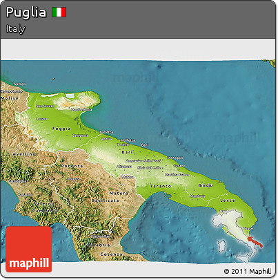 Physical 3D Map of Puglia, satellite outside