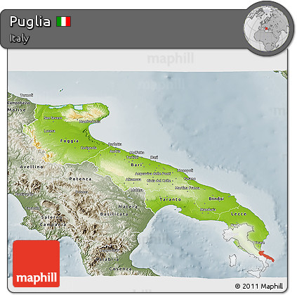 Physical 3D Map of Puglia, semi-desaturated