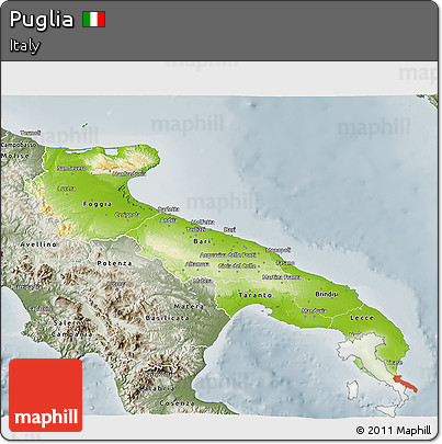 Physical 3D Map of Puglia, semi-desaturated