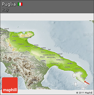 Physical 3D Map of Puglia, semi-desaturated