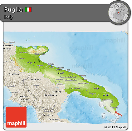 Physical 3D Map of Puglia, shaded relief outside