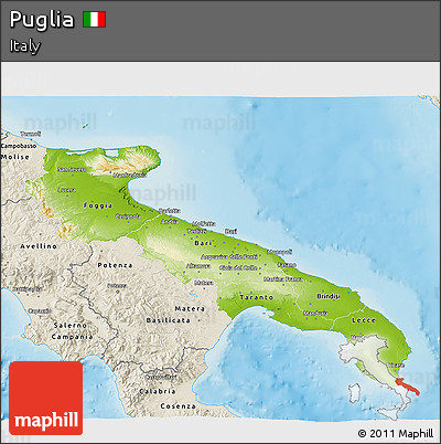 Physical 3D Map of Puglia, shaded relief outside