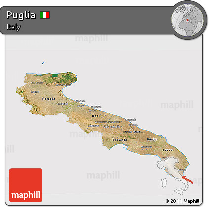 Satellite 3D Map of Puglia, cropped outside