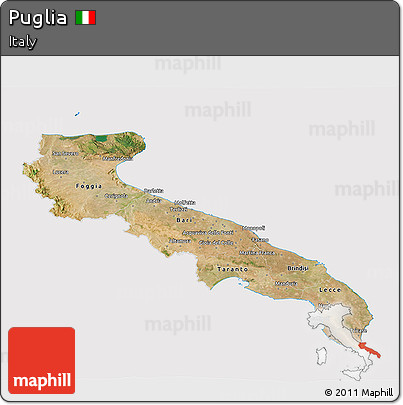 Satellite 3D Map of Puglia, cropped outside
