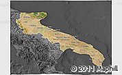 Satellite 3D Map of Puglia, darken, desaturated