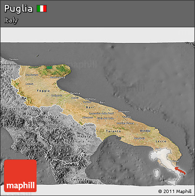 Satellite 3D Map of Puglia, desaturated