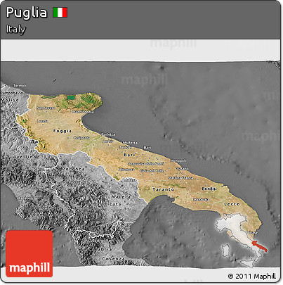 Satellite 3D Map of Puglia, desaturated