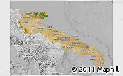 Satellite 3D Map of Puglia, lighten, desaturated