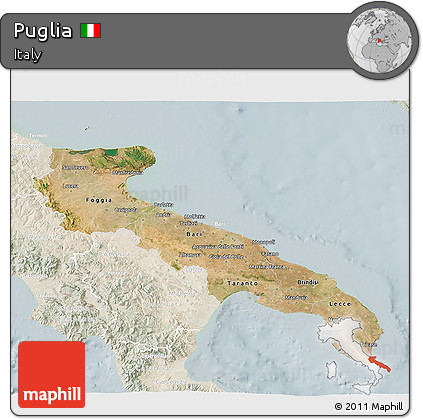 Satellite 3D Map of Puglia, lighten