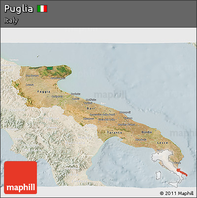 Satellite 3D Map of Puglia, lighten
