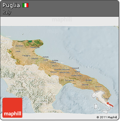 Satellite 3D Map of Puglia, lighten