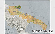 Satellite 3D Map of Puglia, lighten, semi-desaturated