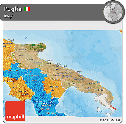 Satellite 3D Map of Puglia, political outside