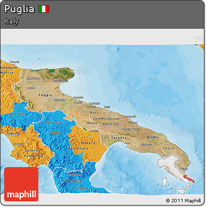 Satellite 3D Map of Puglia, political outside