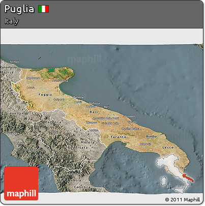 Satellite 3D Map of Puglia, semi-desaturated