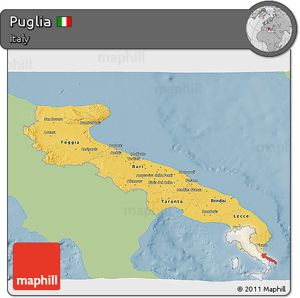 Savanna Style 3D Map of Puglia, single color outside