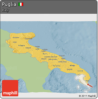Savanna Style 3D Map of Puglia, single color outside