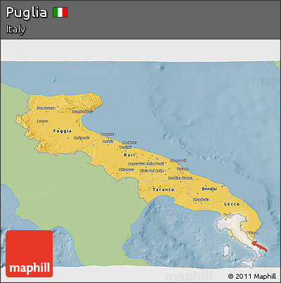 Savanna Style 3D Map of Puglia, single color outside