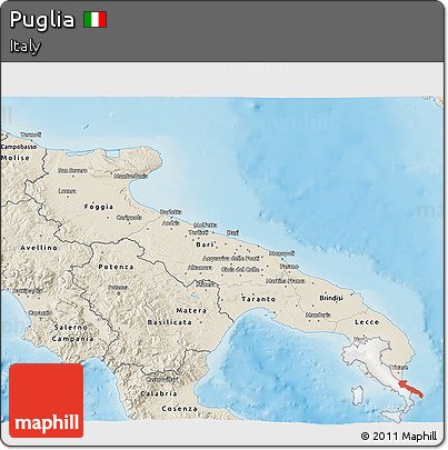 Shaded Relief 3D Map of Puglia