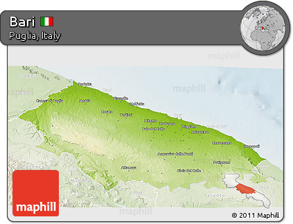 Physical 3D Map of Bari, lighten