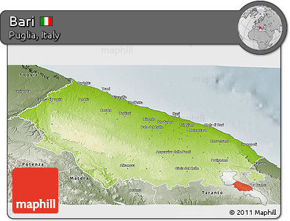 Physical 3D Map of Bari, semi-desaturated