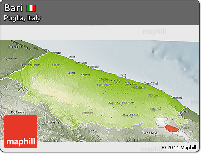 Physical 3D Map of Bari, semi-desaturated