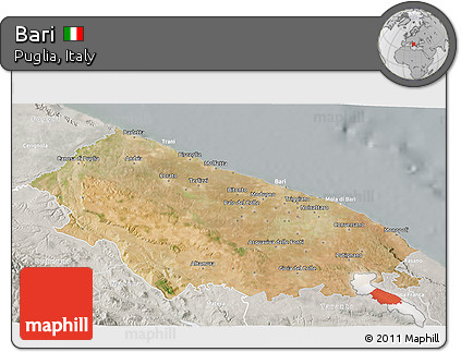 Satellite 3D Map of Bari, lighten, semi-desaturated