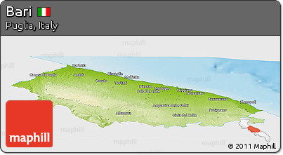 Physical Panoramic Map of Bari, single color outside