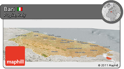 Satellite Panoramic Map of Bari, lighten, semi-desaturated