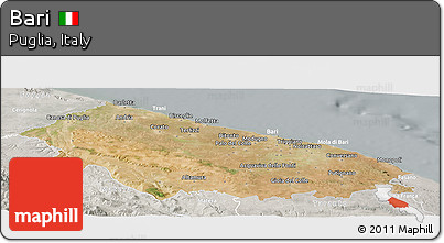 Satellite Panoramic Map of Bari, lighten, semi-desaturated