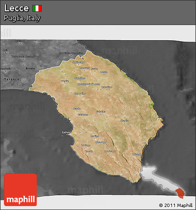 Satellite 3D Map of Lecce, darken, desaturated