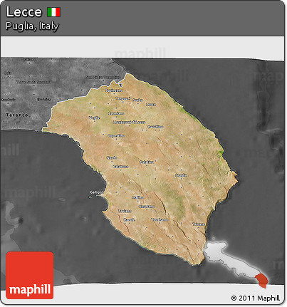 Satellite 3D Map of Lecce, darken, desaturated