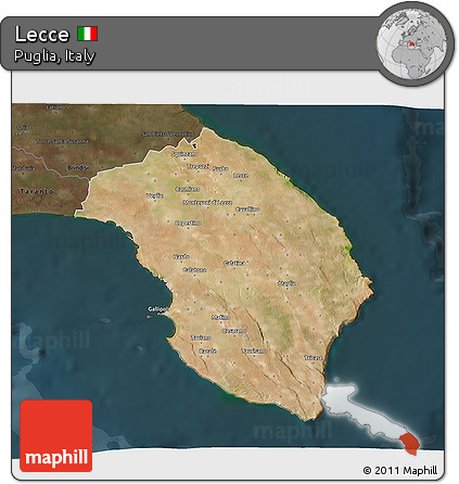 Satellite 3D Map of Lecce, darken