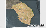 Satellite 3D Map of Lecce, darken, semi-desaturated
