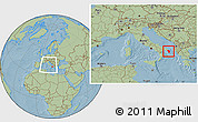 Savanna Style Location Map of Lecce, within the entire country, hill shading