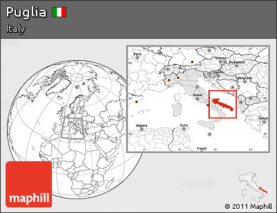 Blank Location Map of Puglia, highlighted country, within the entire country