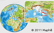 Physical Location Map of Puglia, highlighted country, within the entire country